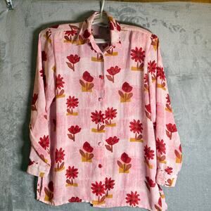 Vintage Beverly Rose Pink Floral Button Front Blouse Womens XL Cottagecore